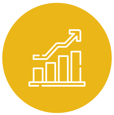 Bar chart icon with upward arrow.